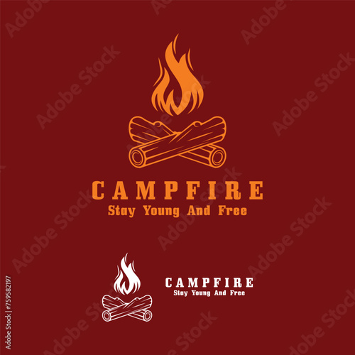 vintage Campfire Logo Design, Camping Vector. Logo for camping , adventure wildlife , campfire and wilderness