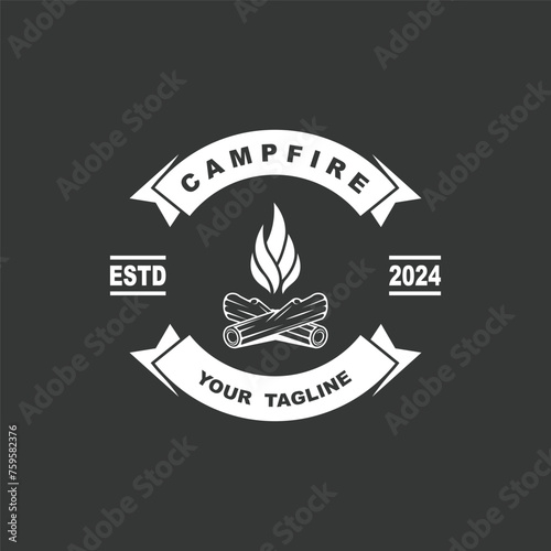 vintage Campfire Logo Design, Camping Vector. Logo for camping , adventure wildlife , campfire and wilderness