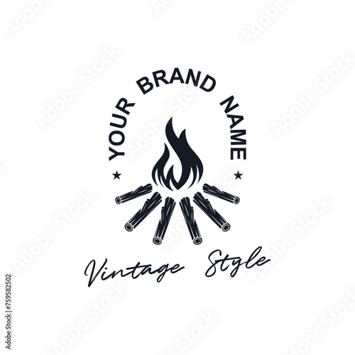 vintage Campfire Logo Design, Camping Vector. Logo for camping , adventure wildlife , campfire and wilderness