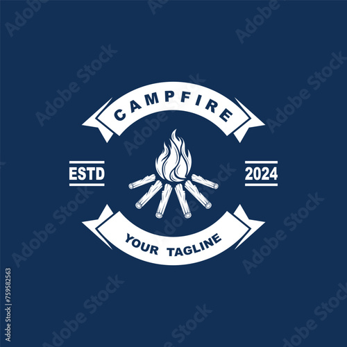 vintage Campfire Logo Design, Camping Vector. Logo for camping , adventure wildlife , campfire and wilderness