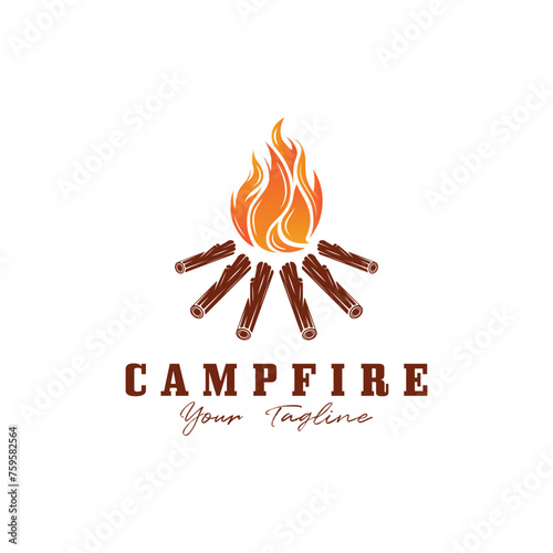 vintage Campfire Logo Design, Camping Vector. Logo for camping , adventure wildlife , campfire and wilderness
