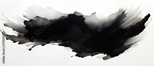 Black watercolor brush stroke over white background. .