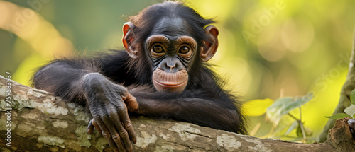 Bonobo on the branch of the tree in natural habitat. G
