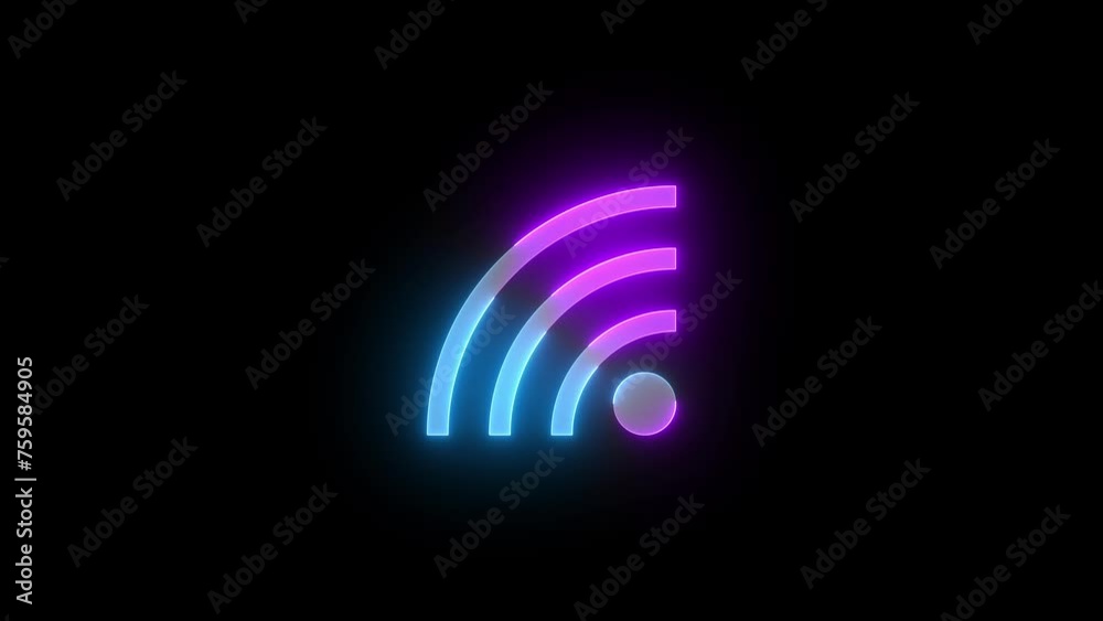 Neon wifi icon cyan purple color glowing animation black background Neon wifi icon cyan purple color glowing animation black background