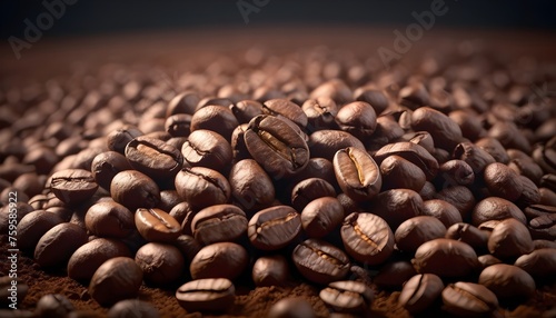 Roasted, Rich and Aromatic Coffee Beans background, morning routine,. Close-Up View of Fresh Coffee Beans Texture