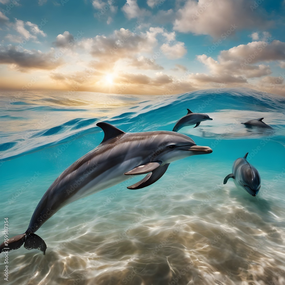Fototapeta premium A view of Dolphins in the sea