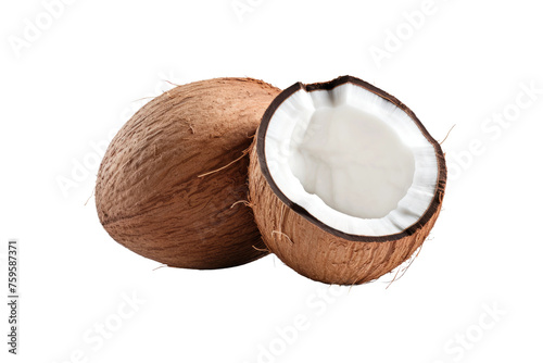 Whole and Half Coconut on White Background. on a White or Clear Surface PNG Transparent Background.