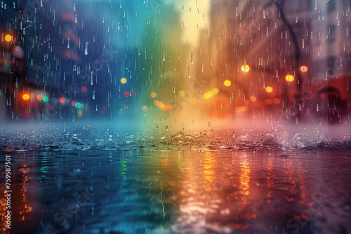 A colorless rainy day transforming into a vibrant rainbow, showcasing the fleeting yet magical transition between storm and serenity. Concept of meteorological enchantment. Generative Ai.