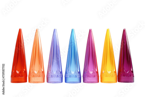 Colorful Cones Arranged in a Row. on a White or Clear Surface PNG Transparent Background.
