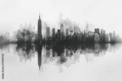 A grayscale cityscape transitioning into a watercolor masterpiece, capturing the imaginative essence of architectural creativity. Concept of urban artistry. Generative Ai.