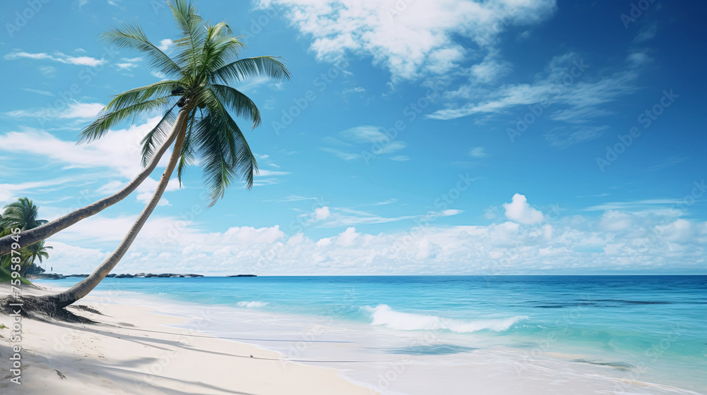 Sea Background Shore Blue Water White Sky Season Summer Tropical Ocean Beautiful Wave Seascape Vacation Smooth Wallpaper Island Outdoor Tropical Coast Sandy Nature Landscape Space for Travel Relax.