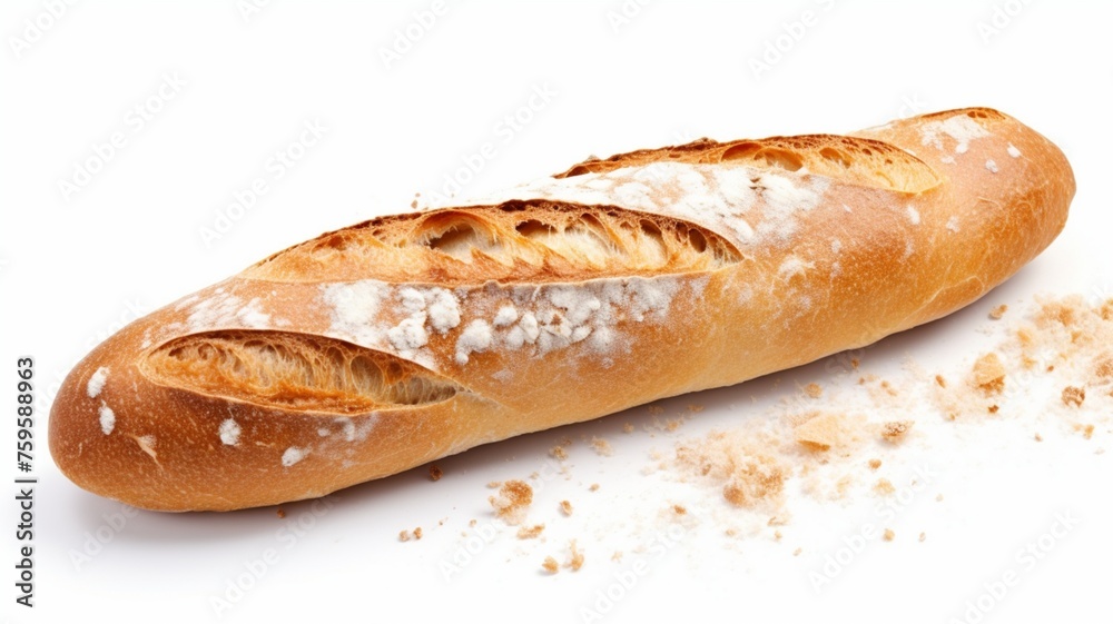 baked bread on a white background. generative ai