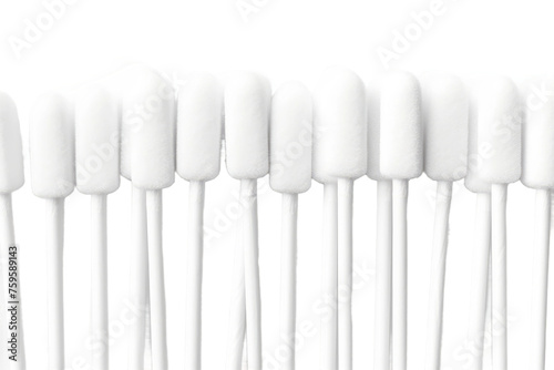 Row of Cotton Buds on a White or Clear Surface PNG Transparent Background.