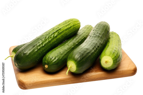 Cucumbers on a Cutting Board. on a White or Clear Surface PNG Transparent Background.