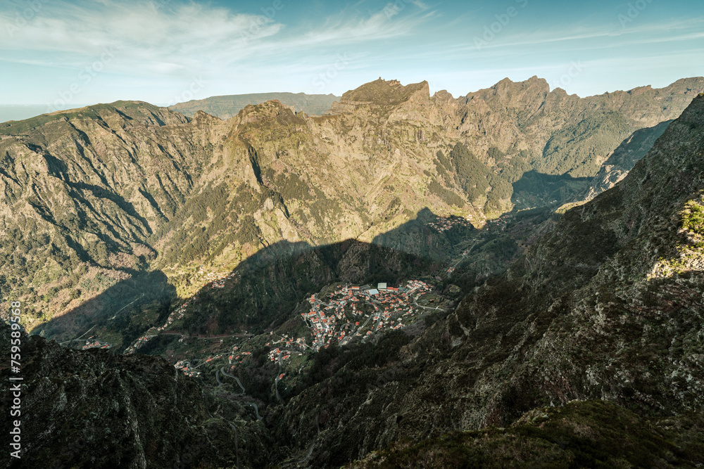 mountains and village in the morning 
