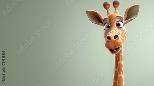 Friendly giraffe with a long neck and a humorous expression. photo
