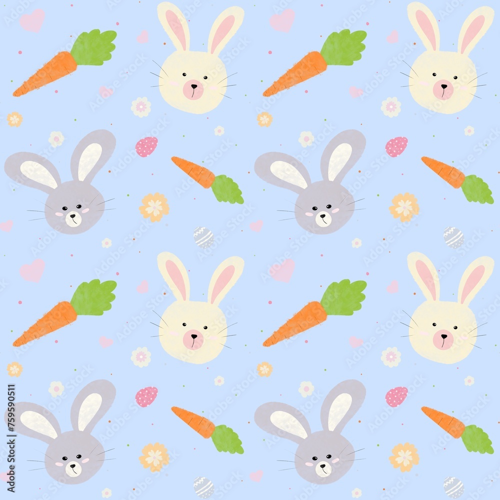 Pattern of Easter bunnies on a light blue background Pattern of Easter bunnies on a light blue background