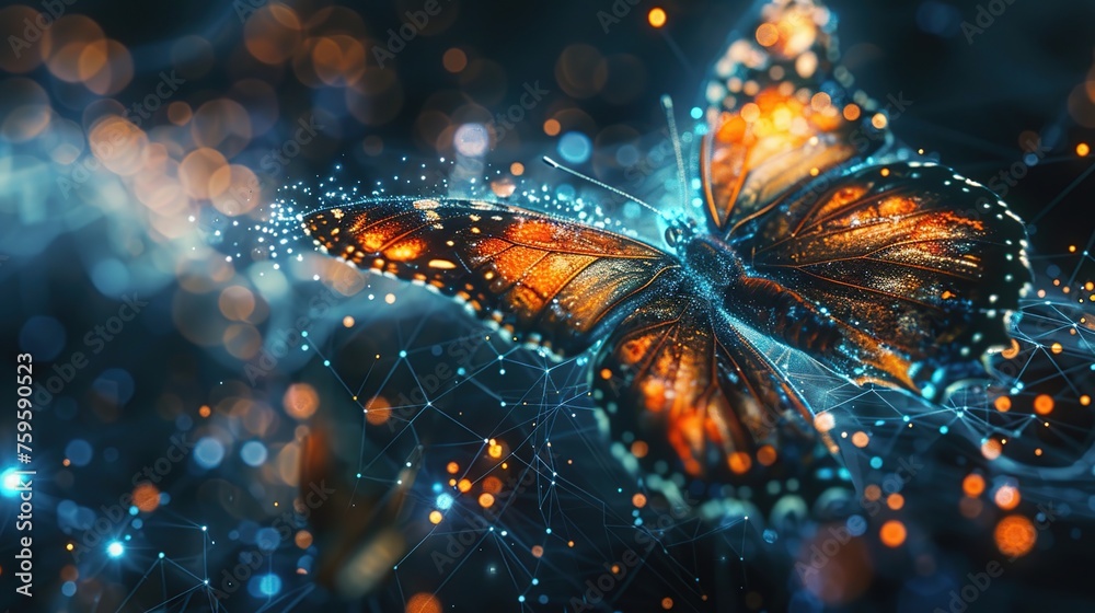 High tech digital butterfly futuristic style - obrazy, fototapety, plakaty 