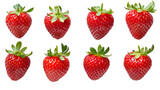 A close up of a bunch of strawberries. The strawberries are all different sizes and are arranged in a row