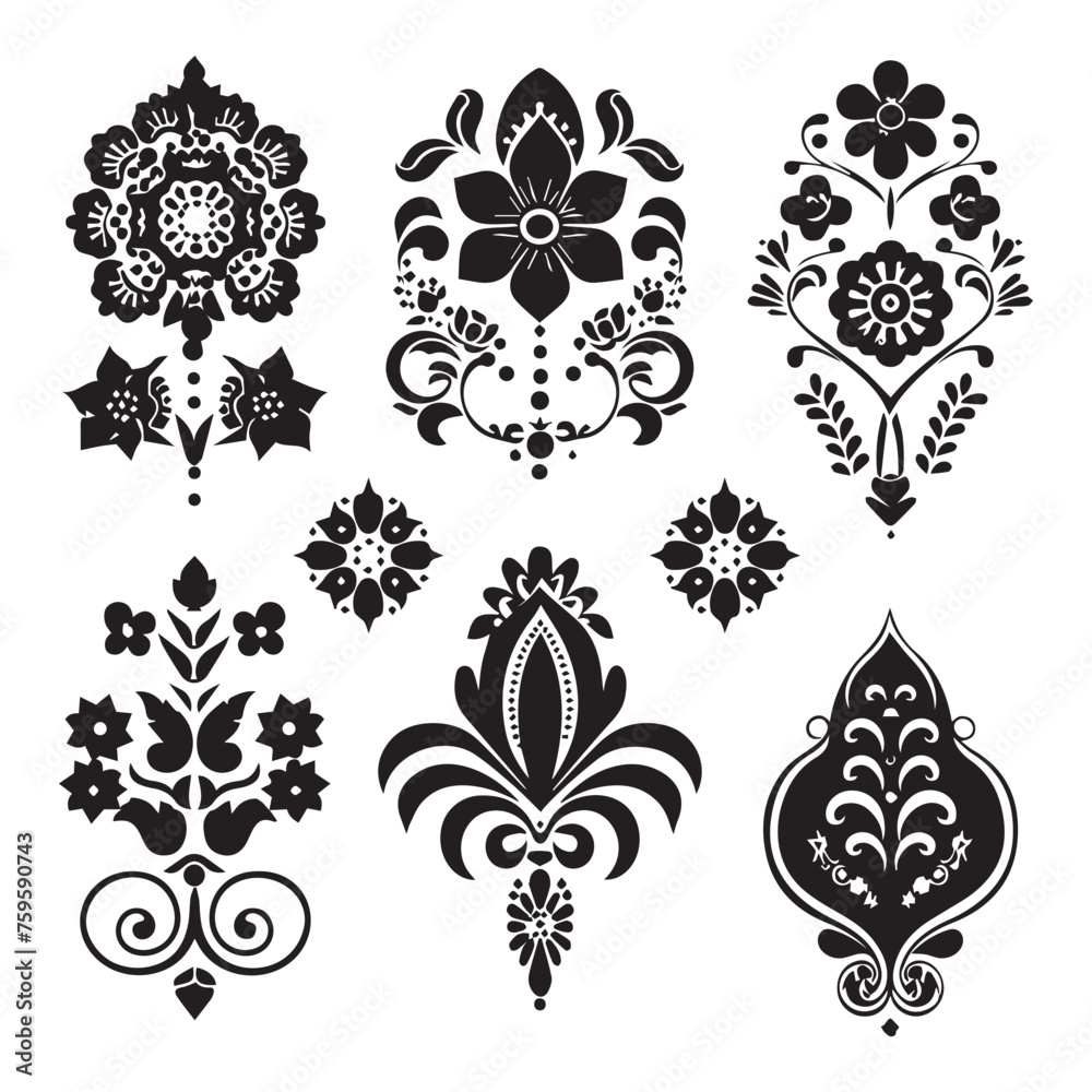 Vector large set of different black flowers sketches silhouettes patterns Doodle sketch for tattoo vector flat Vector large set of different black flowers sketches silhouettes patterns Doodle sketch for tattoo vector flat
