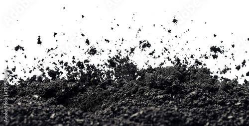 Black fertile soil texture isolated on a transparent background