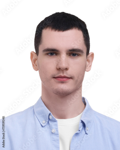 Passport photo. Portrait of young man on white background photo