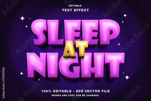 Sleep At Night 3d Editable Text Effect Template Style Premium Vector