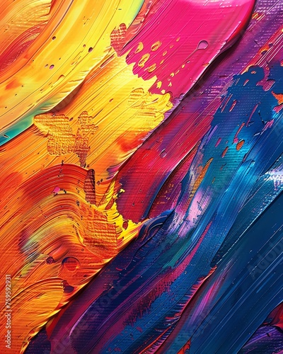 Close-up of Colorful Oil Paint Brush Strokes