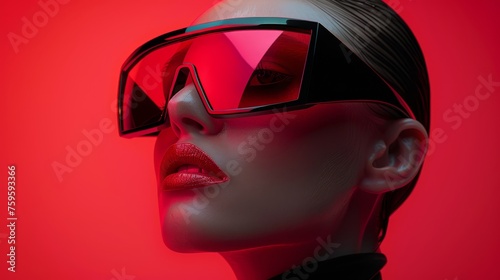 Futuristic Woman with Red Visor and Lipstick