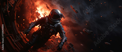 Exiting The Void. A futuristic Space astronaut ..