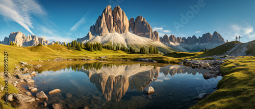 Famous Tre Cime di Lava redo with real reflection in lake photo