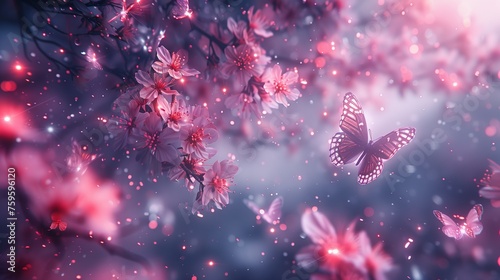 abstract nature spring Background spring flower and butterfly created by ai