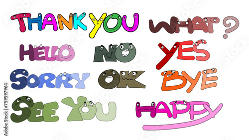 Doodle word set, vector hand drawn 