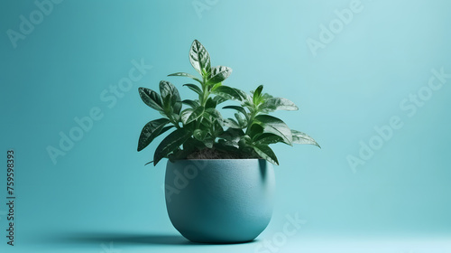 plant on blue background with place for text