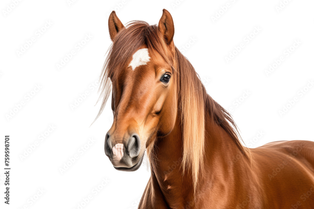 Brown Horse With White Spot on Forehead. on a White or Clear Surface PNG Transparent Background.