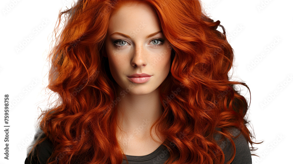 Fototapeta premium A young woman with long red hair poses for a picture