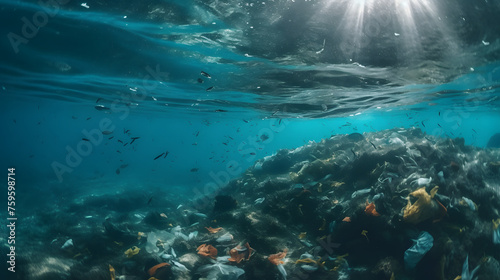 plastic pollution of the ocean underwater photo