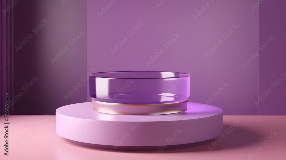purple podium mockup. Realistic 3d vector pedestal for cosmetics presentation with a window shadow on wall. Elegant visual background for promoting women makeup purple podium mockup. Realistic 3d vector pedestal for cosmetics presentation with a window shadow on wall. Elegant visual background for promoting women makeup