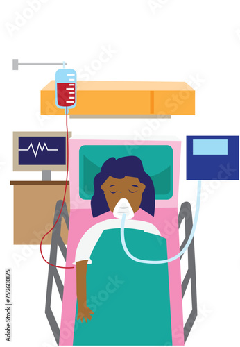 A Cartoon Female Patient on a Hospital bed. Editable Clip Art.