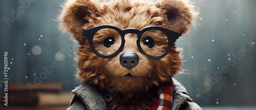 Funny cute toy bear portrait with glasses .. photo