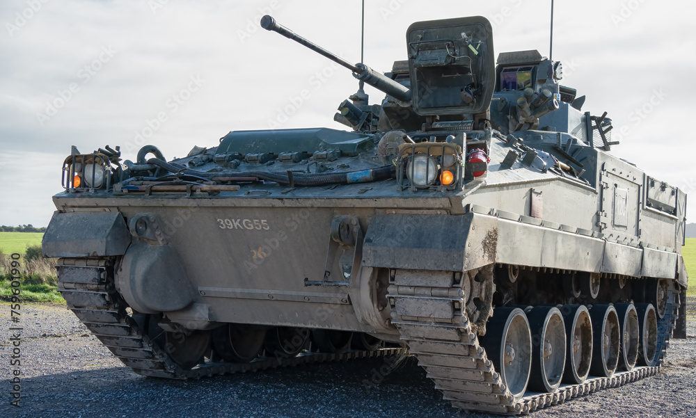British army Warrior FV510 IFV in action on a military exercise, Wilts UK British army Warrior FV510 IFV in action on a military exercise, Wilts UK