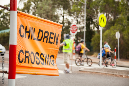 Children crossing sign outside Australian school photo