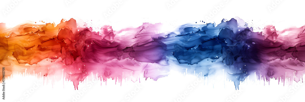 Dreamy pastel watercolor paint stain on white background.