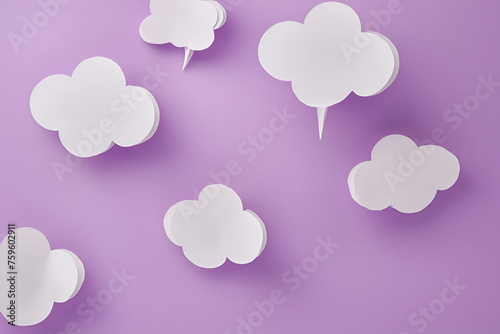 white cloud paper speech balloon on purple background design, paper clouds, minimalism concept background 
