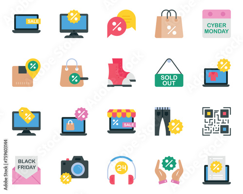 Flat color icons set for Black Friday.