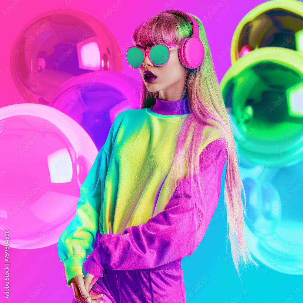 Fashion DJ girl portrait. Music, party concept Fashion DJ girl portrait. Music, party concept