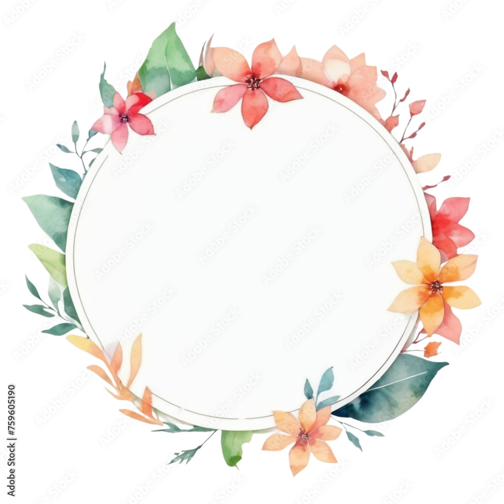 a watercolor frame with flowers on Isolated transparent background png. generated with AI