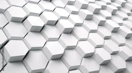 Abstract 3d rendering of white hexagons background. Reflective surface pattern