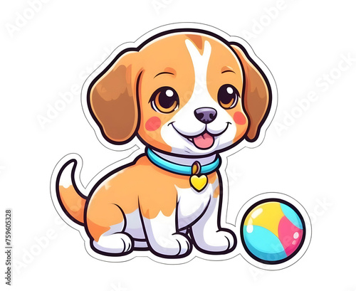  So cute Beagle dog  kawaii style  Sticker  Happy  Neon  Folk Art  Contour  Vector  White Background PNG  ai generated