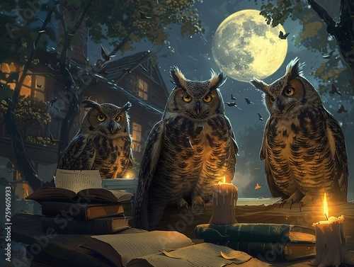 A group of owls running a night school photo